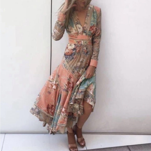Rare Zimmermann Anais Antique Floral Patchwork v Neck Midi Maxi Dress Size 0 AU - Picture 1 of 12